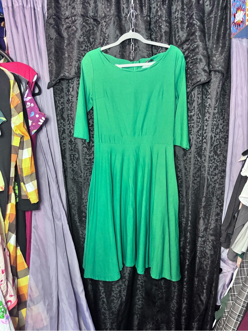 Ouges Green Women’s XL Pinup Fit & Flare Swing Dress Scalloped Boat Neck